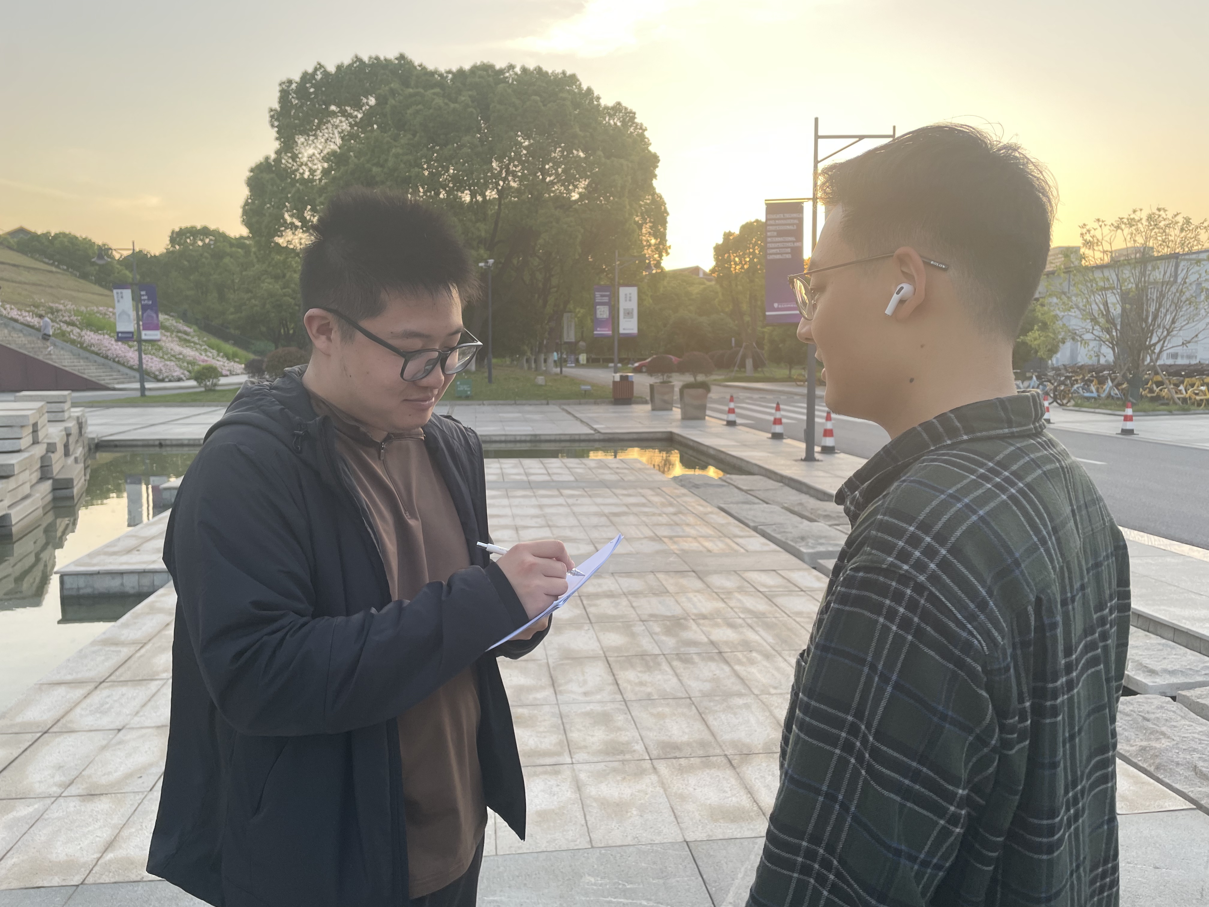 Outdoor interview with a student runner